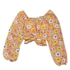 Madden NYC long sleeve orange floral crop top Padded tie back large